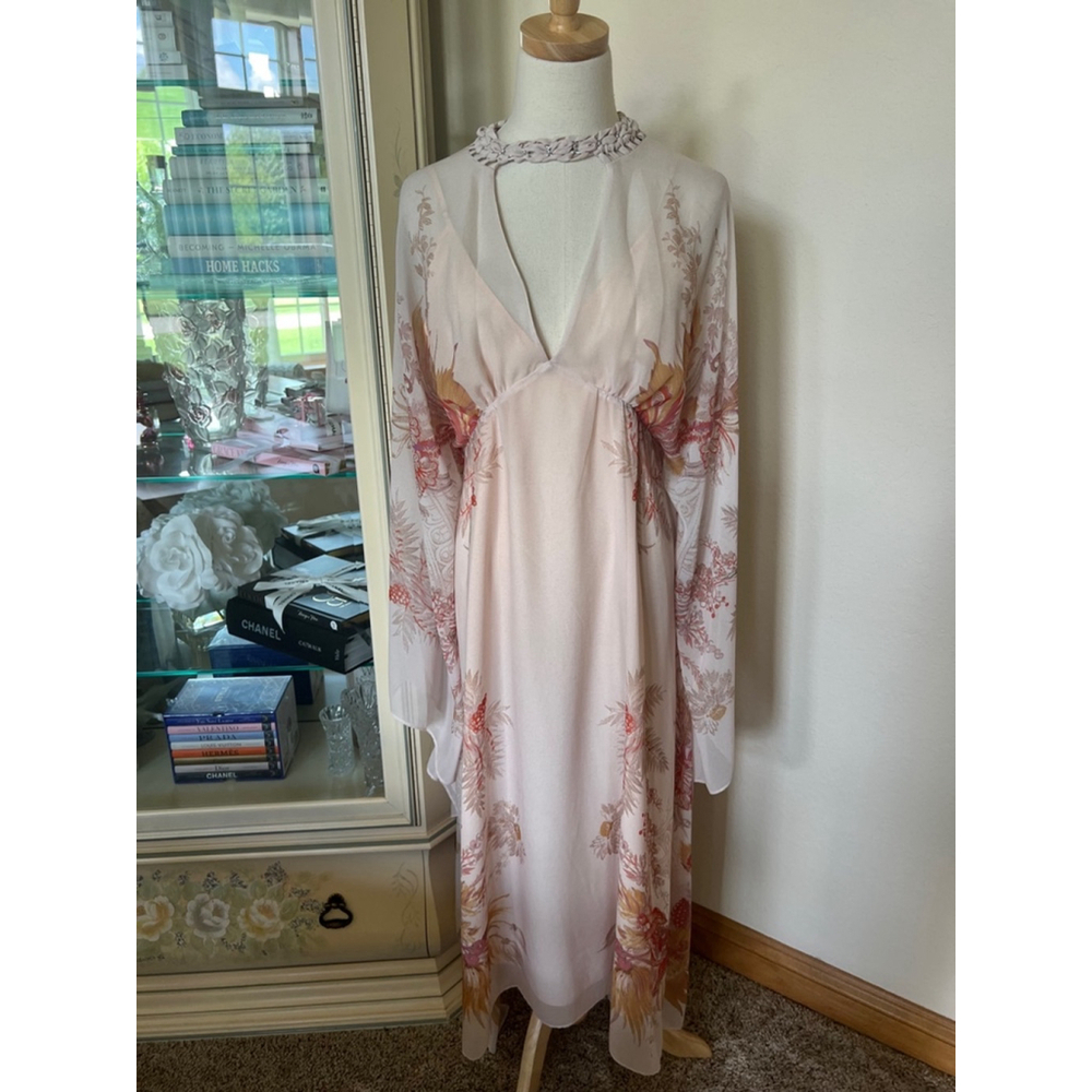Women's Ungaro Pink Multi Floral Print Maxi Reva Dress Size L